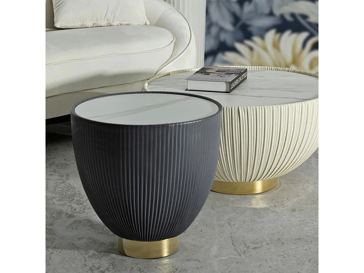 Bout de canapé rond effet marbre gris design – CALEV
