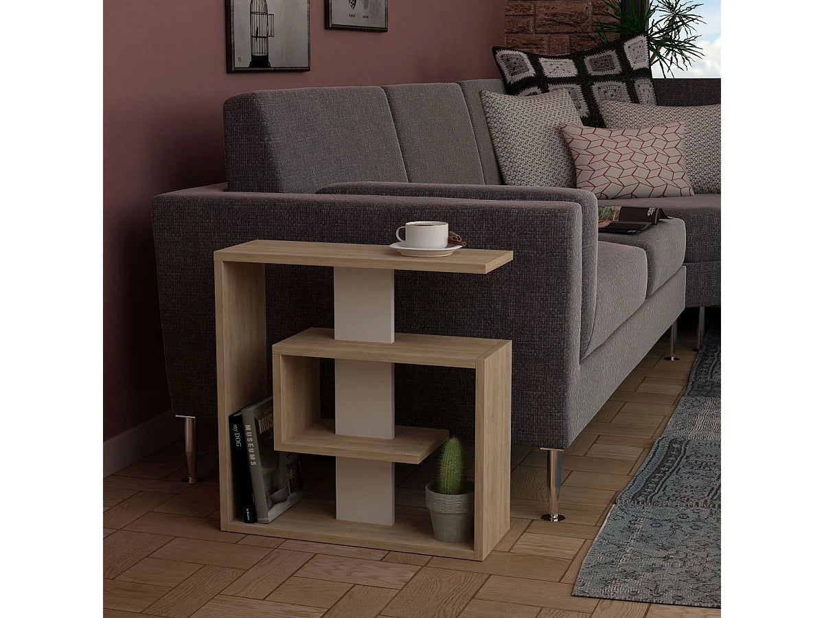 Bout de canapé en bois beige à étagères – SALYA