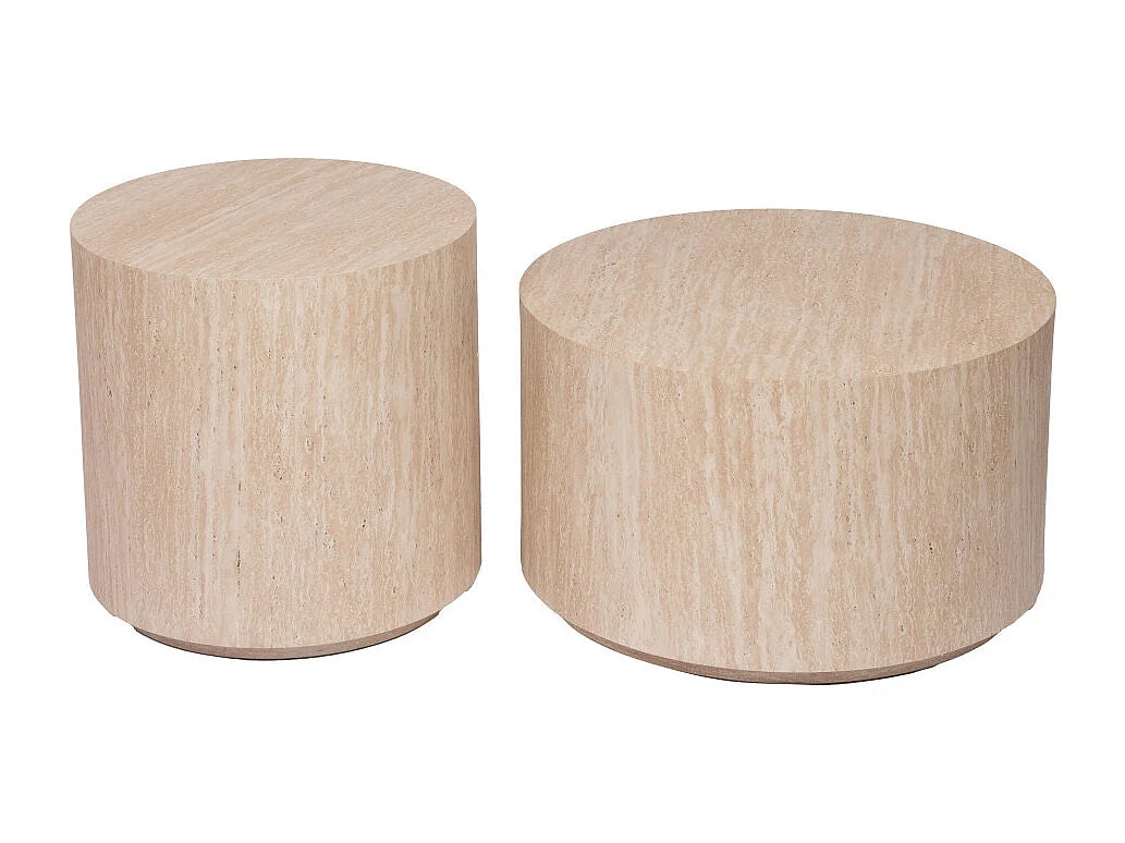 Bout de canapé cylindrique effet travertin beige – MINÉRAL