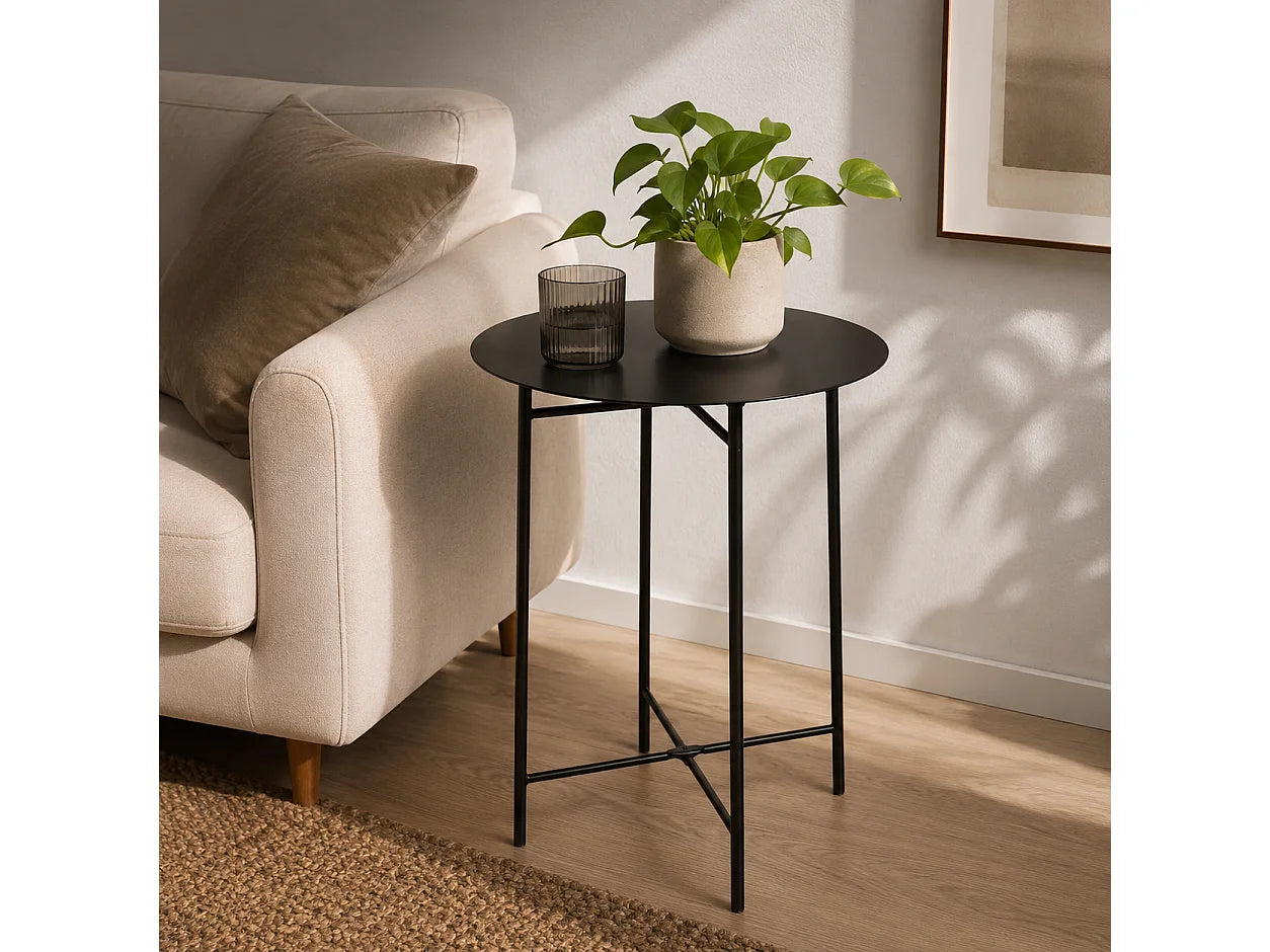 Bout de canapé rond métal noir intérieur extérieur – SOLIS