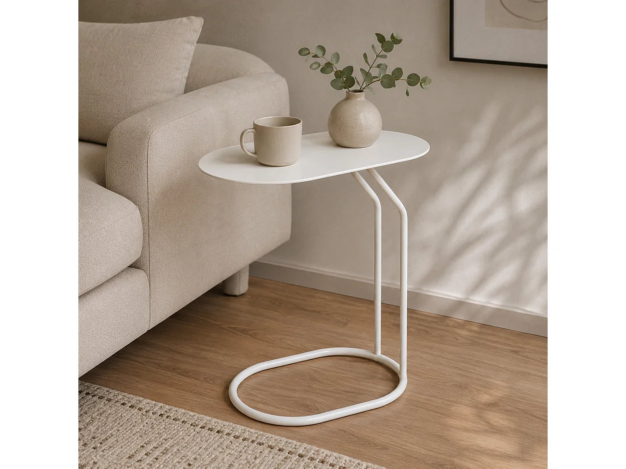 Bout de canapé en C plateau ovale métal beige – SOLEA