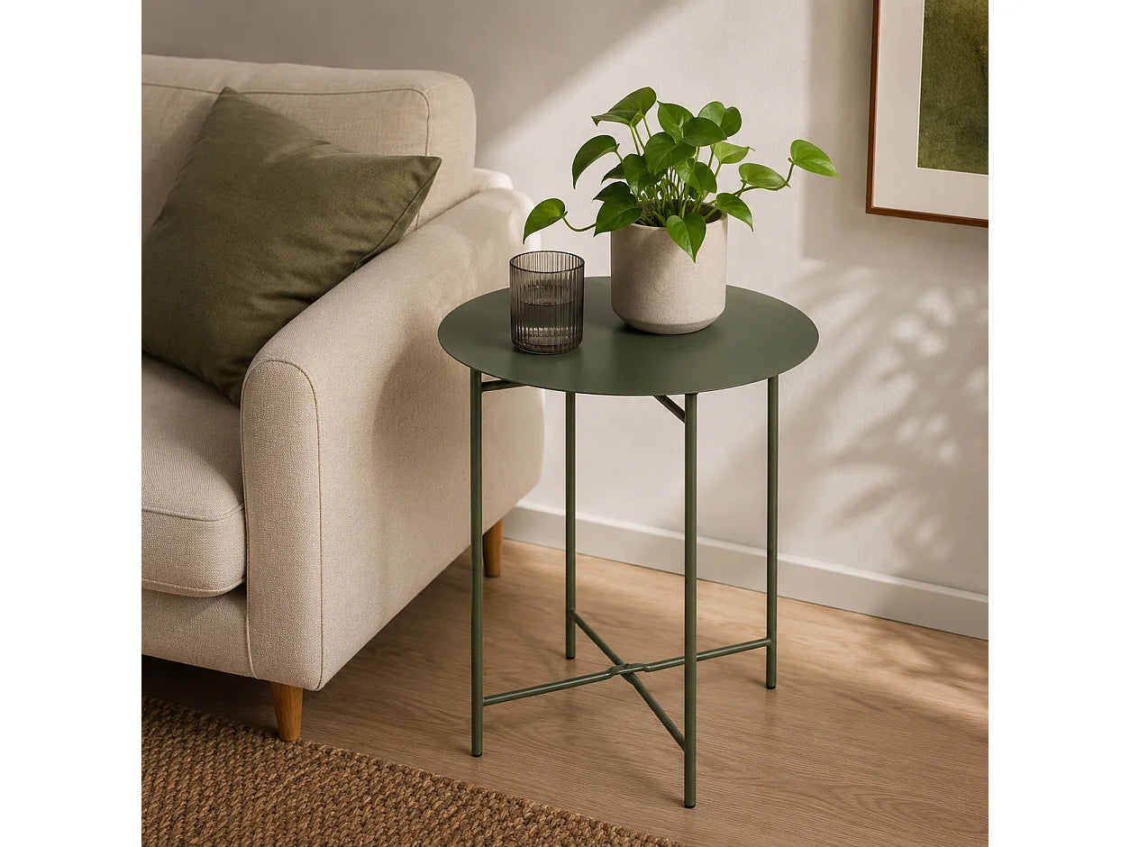Bout de canapé rond métal vert intérieur extérieur – VERDE