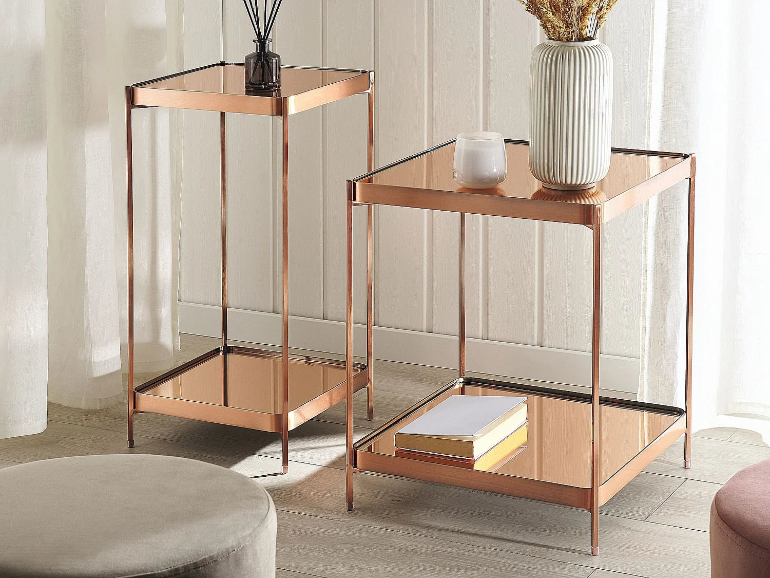 Bout de canapé en verre miroir cuivré – LUNEA