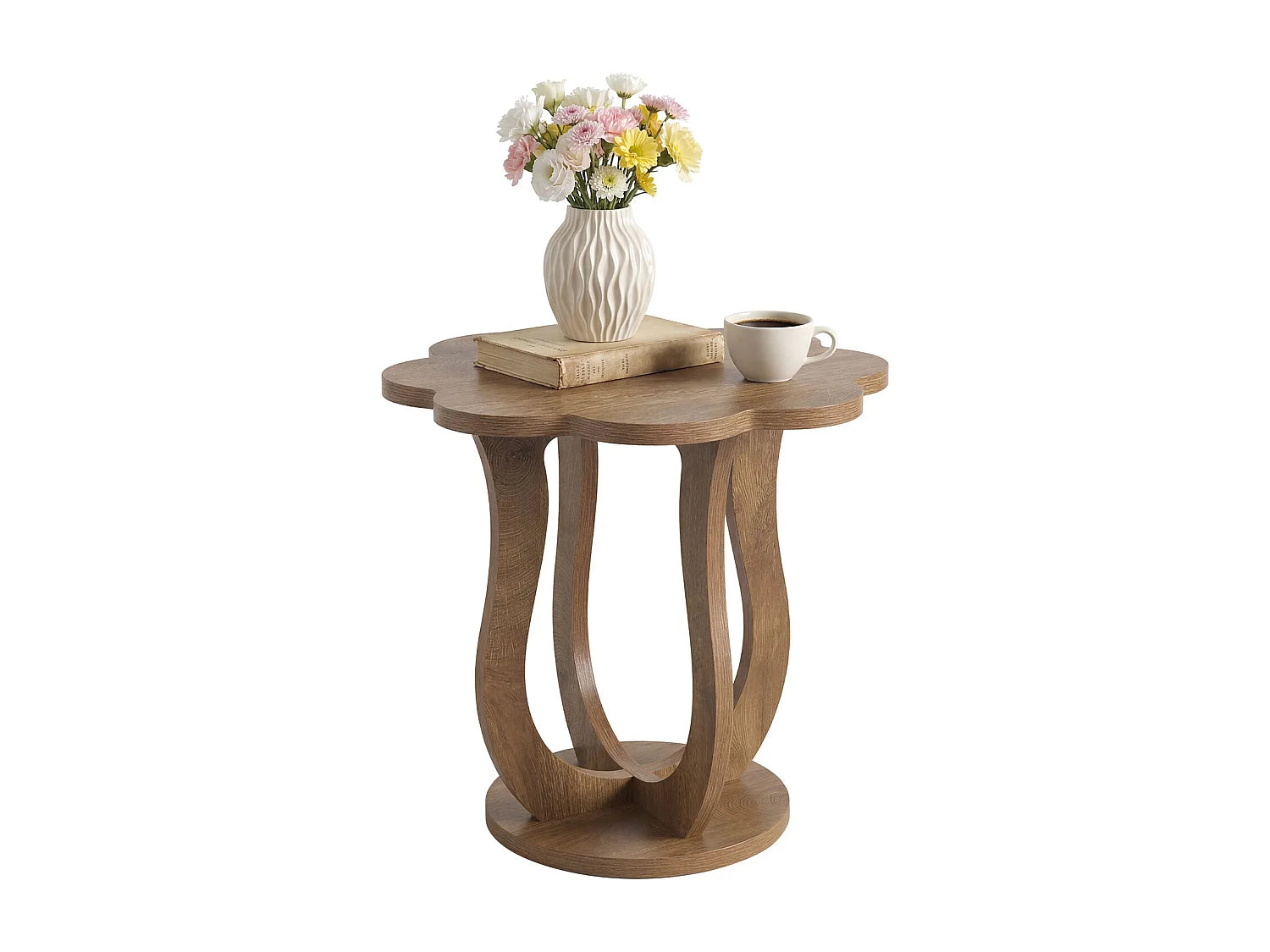 Bout de canapé fleur en bois marron moderne – PÉTALE