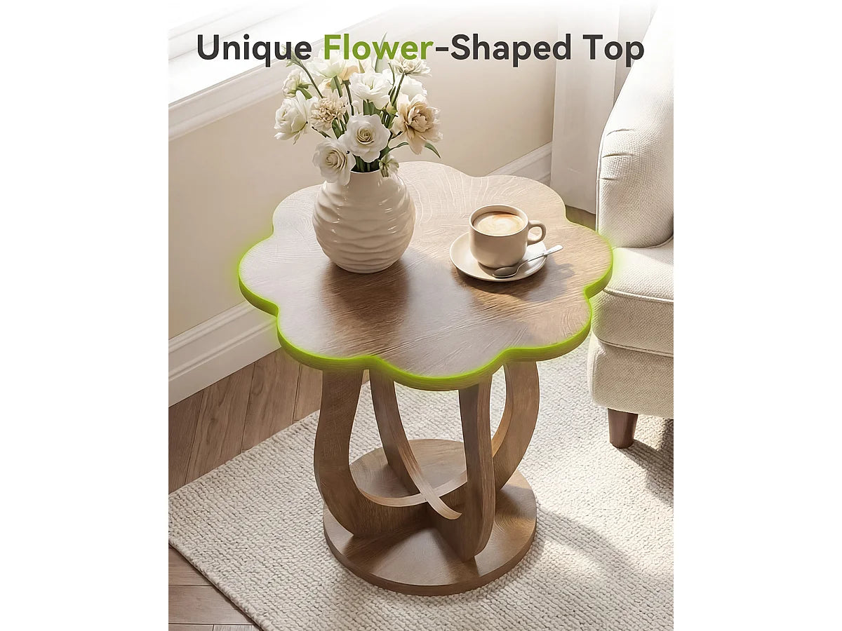 Bout de canapé fleur en bois marron moderne – PÉTALE