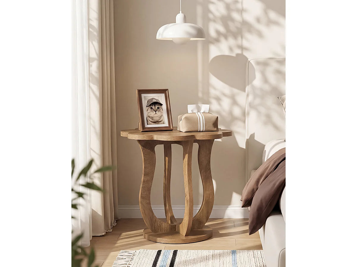 Bout de canapé fleur en bois marron moderne – PÉTALE