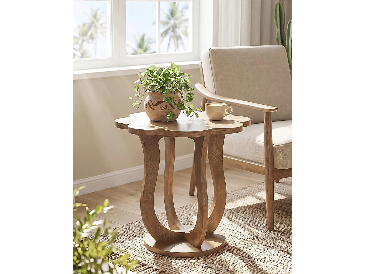 Bout de canapé fleur en bois marron moderne – PÉTALE