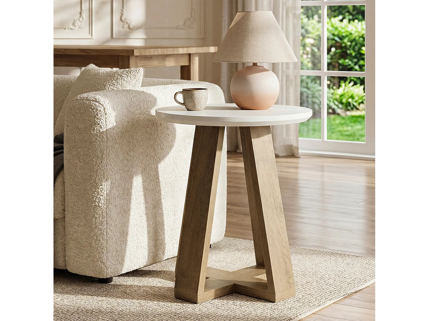 Bout de canapé rond moderne en MDF blanc – AVELYN