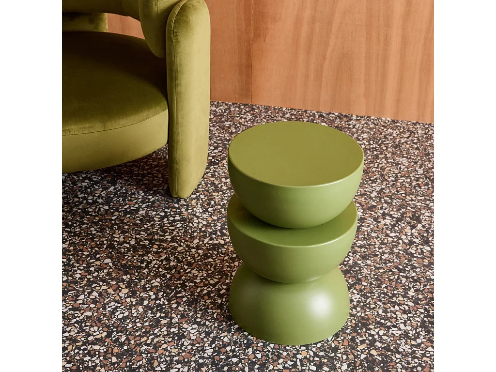 Bout de canapé rond en métal vert kaki – COUMBA