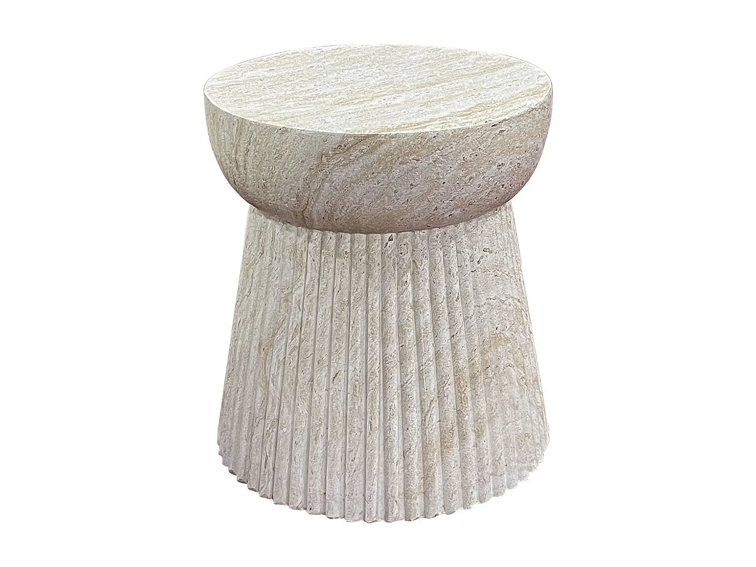 Bout de canapé rond en travertin beige – CORINTHE