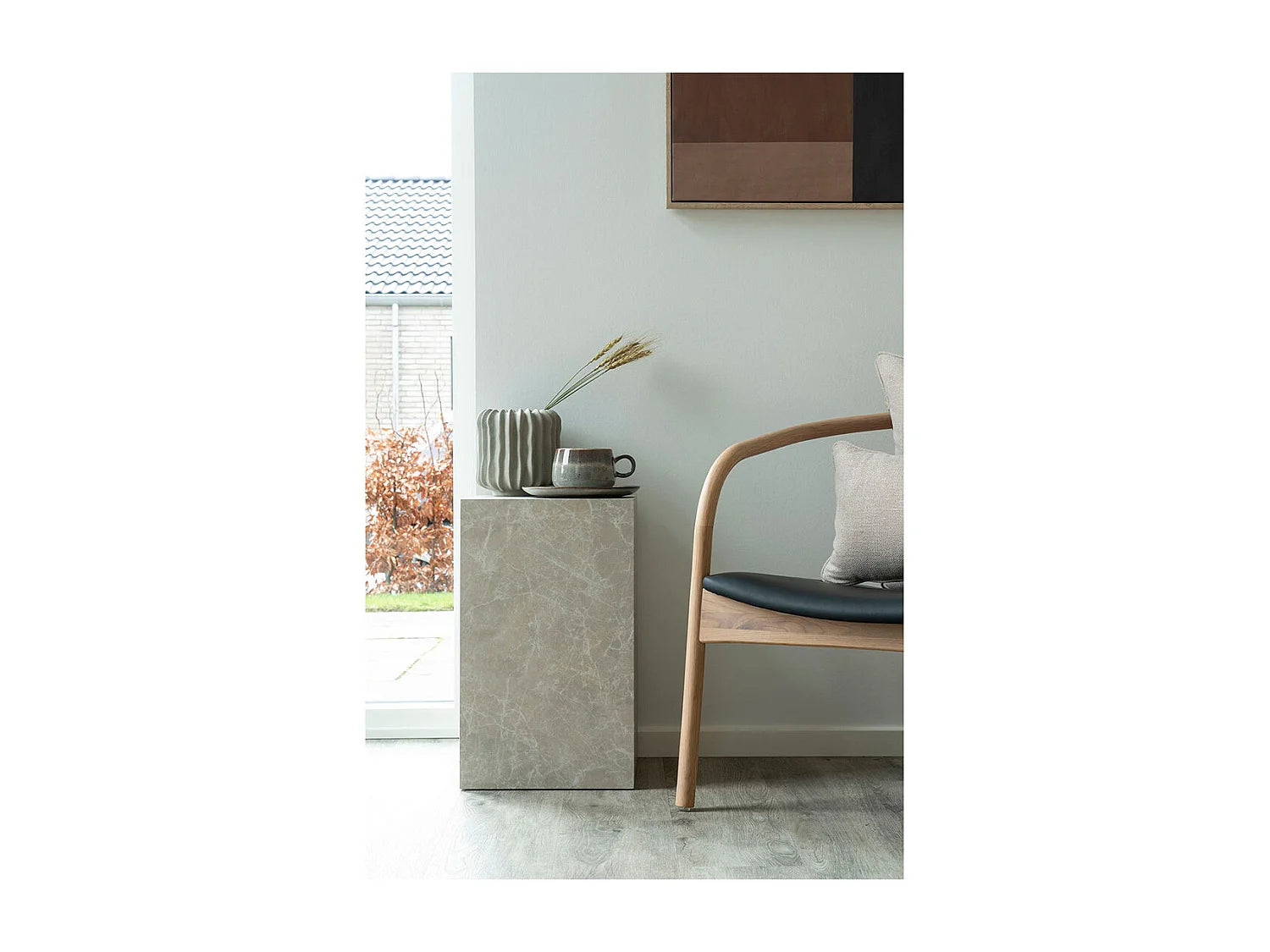 Bout de canapé d'angle effet marbre beige – CARRARE