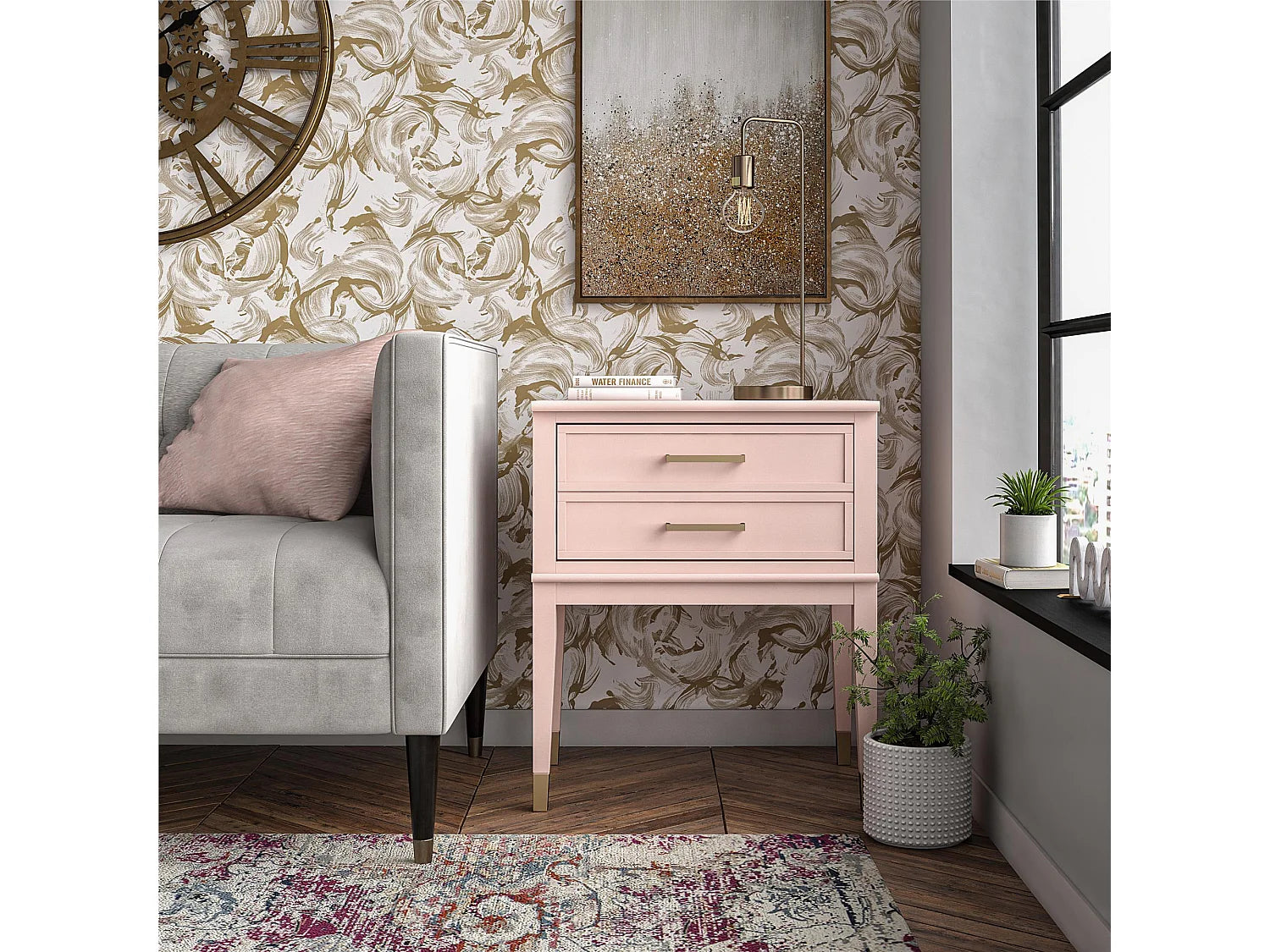Bout de canapé en MDF rose avec tiroir – BLUSH