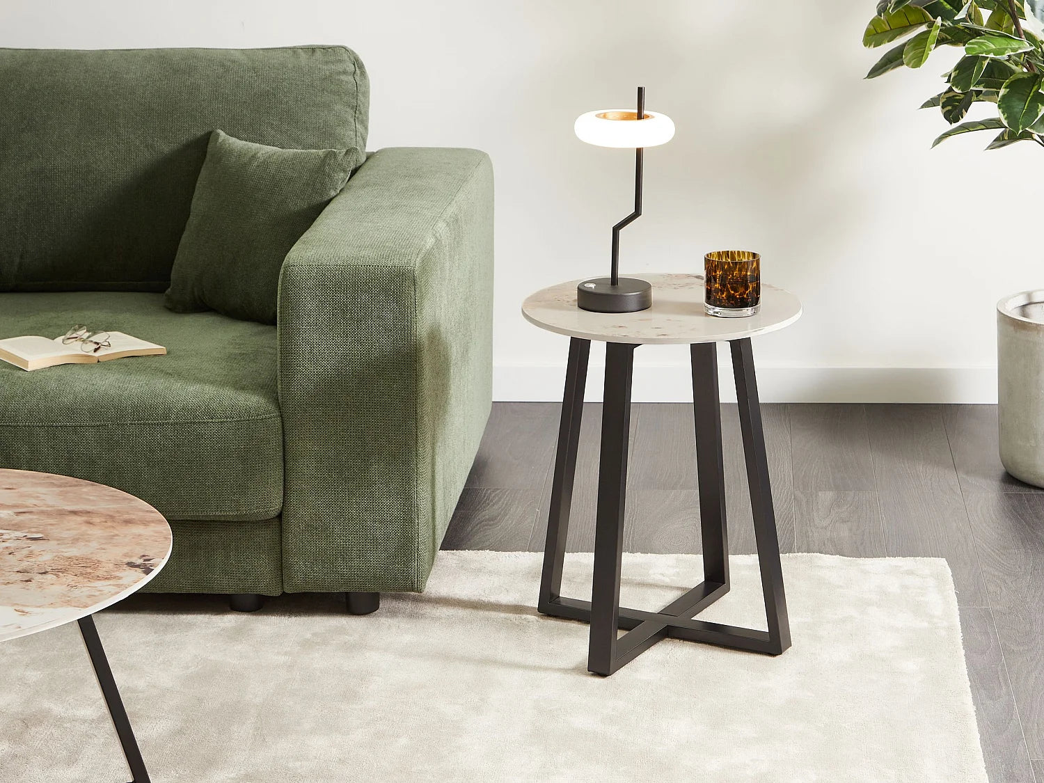 Bout de canapé rond céramique effet marbre noir – MARÉA