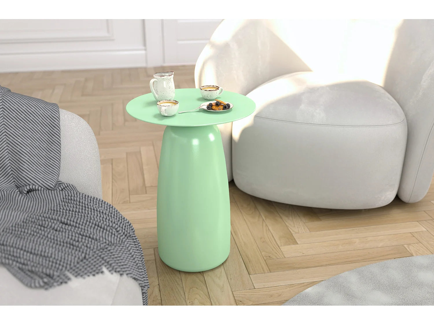 Bout de canapé rond en bois massif vert d'eau – SUZUNA