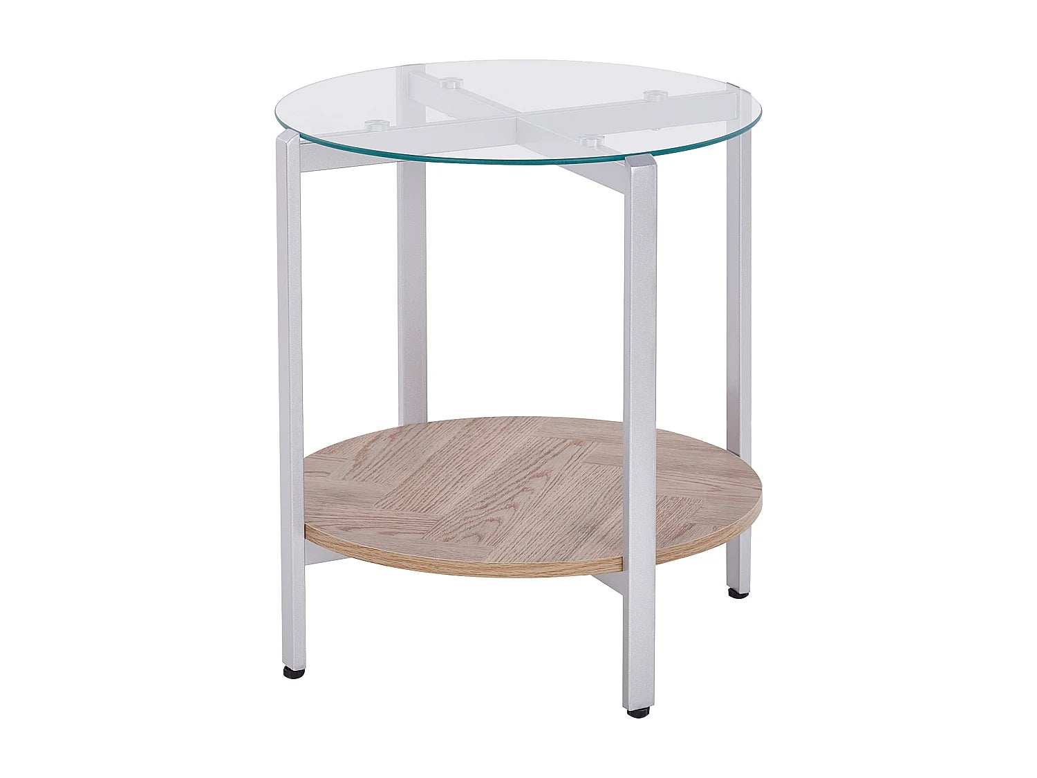 Bout de canapé rond verre et métal argenté – LOVELL
