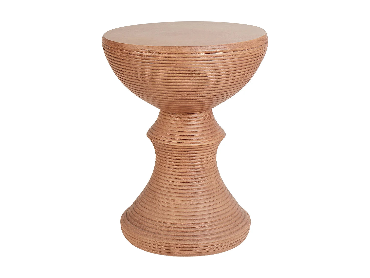 Bout de canapé rond strié effet bois clair – TERRA