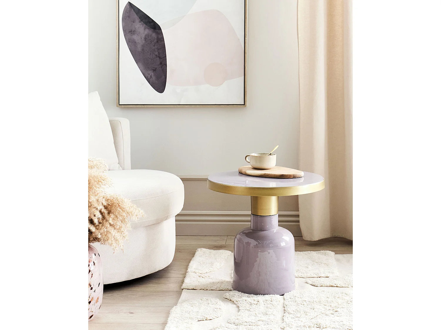 Bout de canapé rond en métal violet brillant – LILA