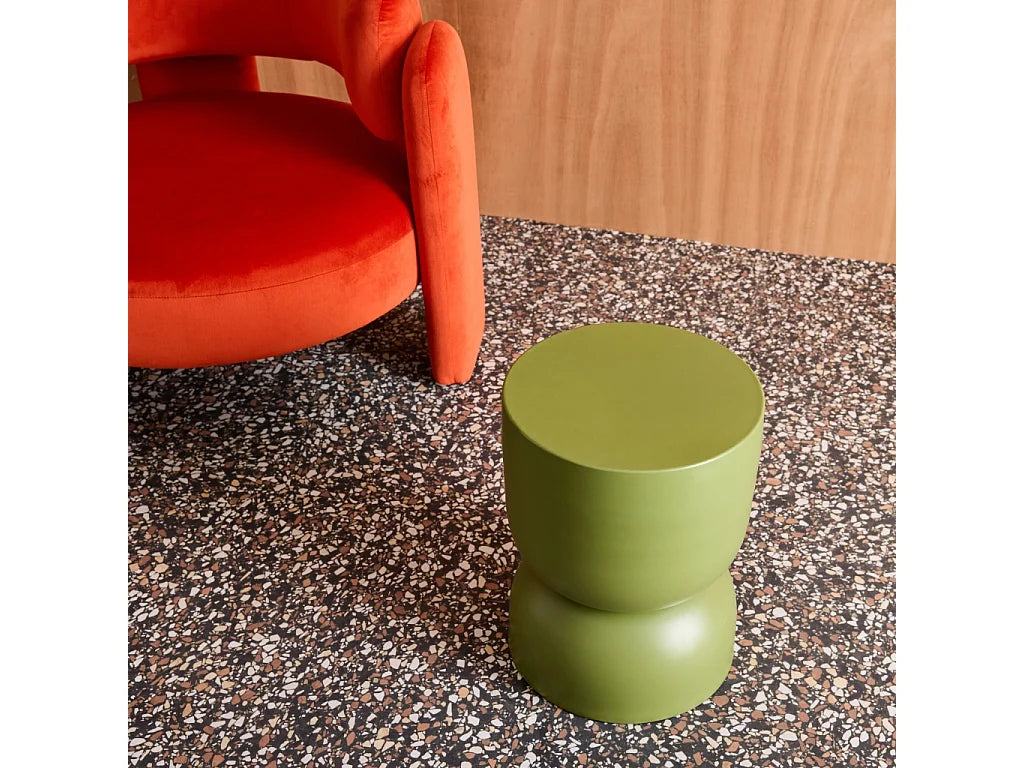 Bout de canapé rond en métal vert kaki – PRADO