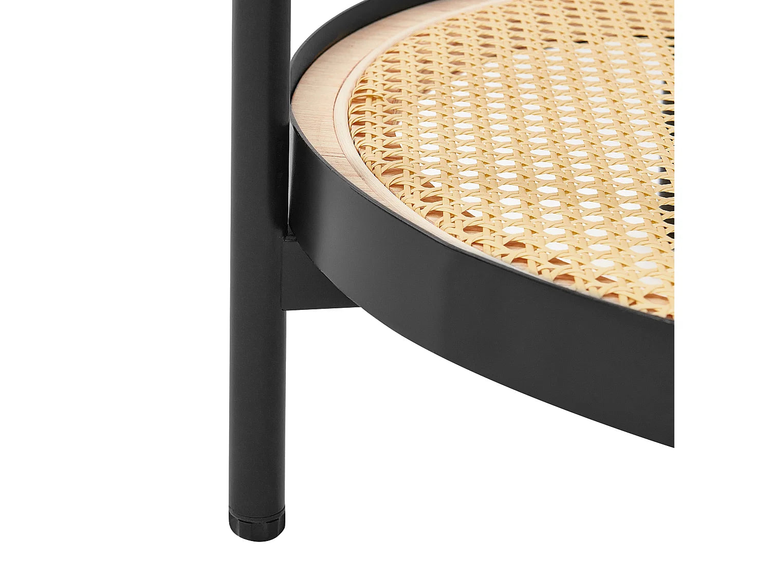Bout de canapé rond verre et rotin tressé noir – RENO
