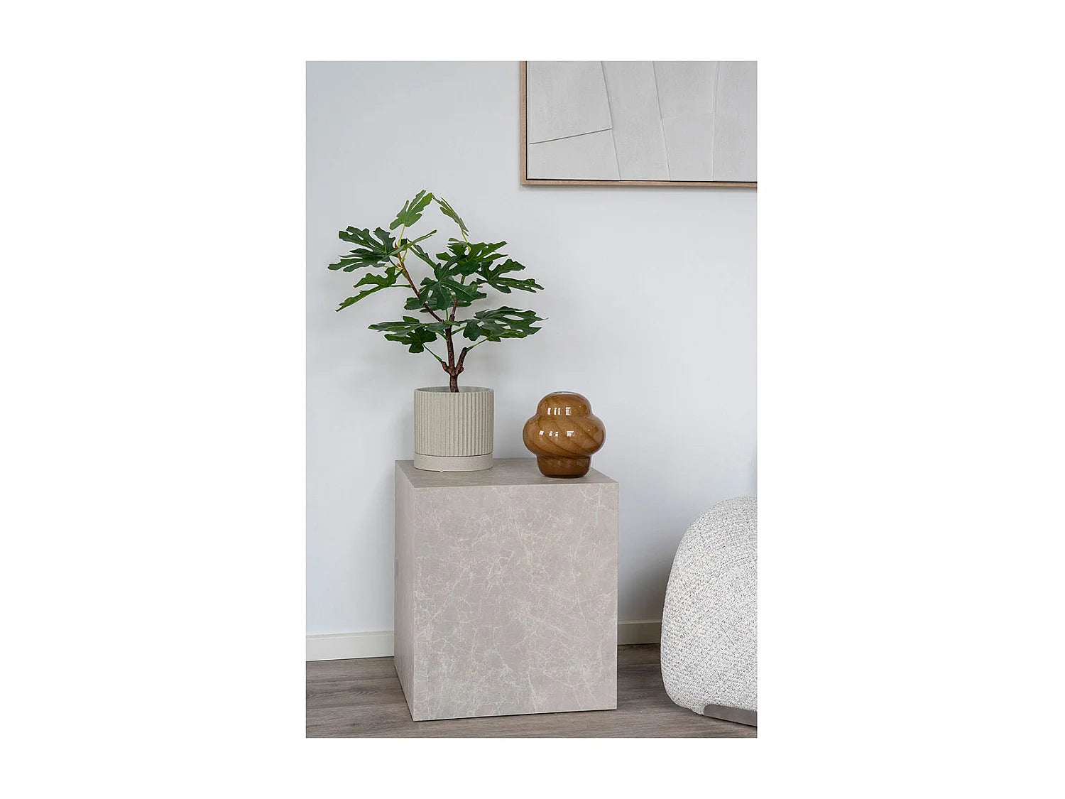 Bout de canapé rond effet marbre beige – PRADO