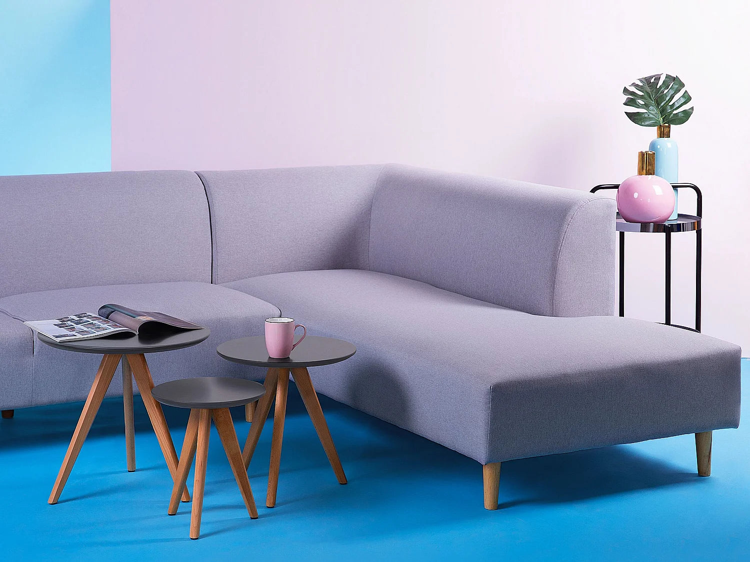 Bout de canapé rond gris plateau MDF – VEGAS