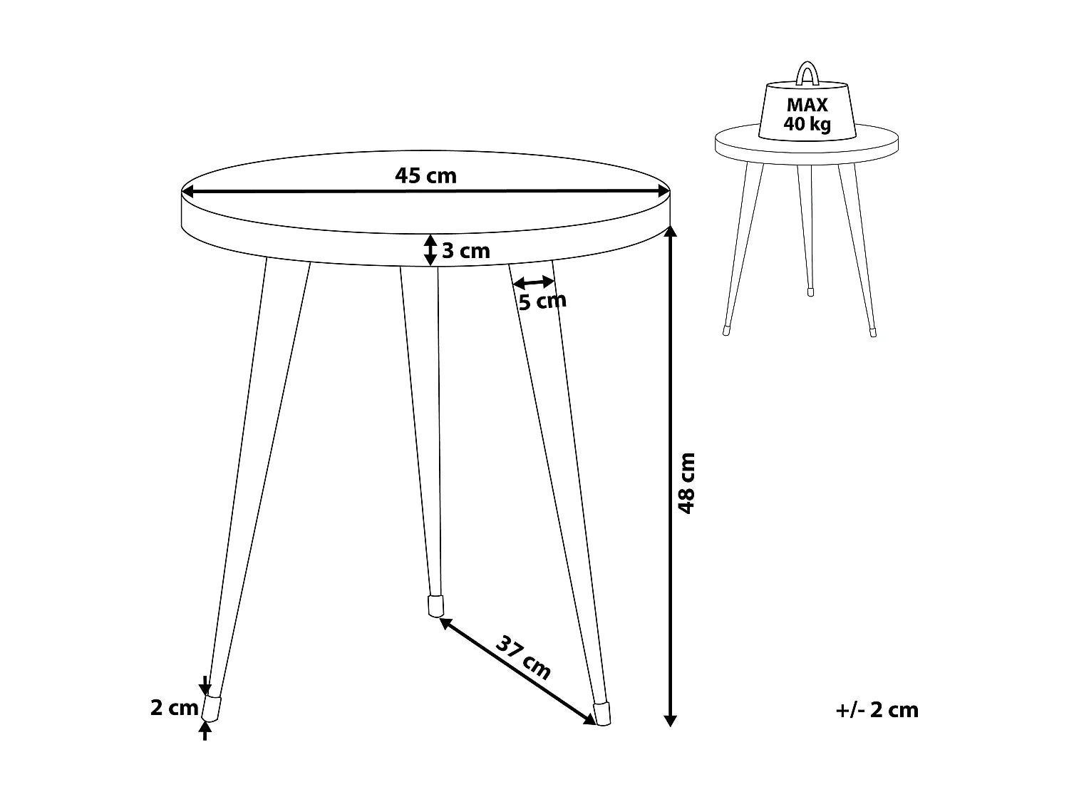 Bout de canapé rond en teck pieds acier noir – DETARA