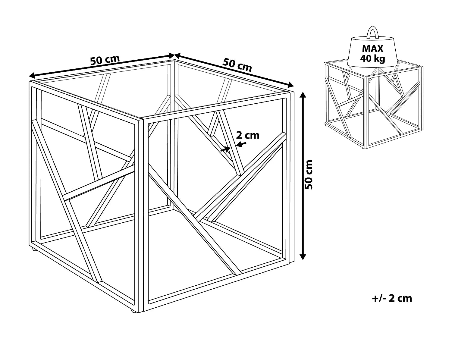 Bout de canapé cube en verre argenté – ASTER