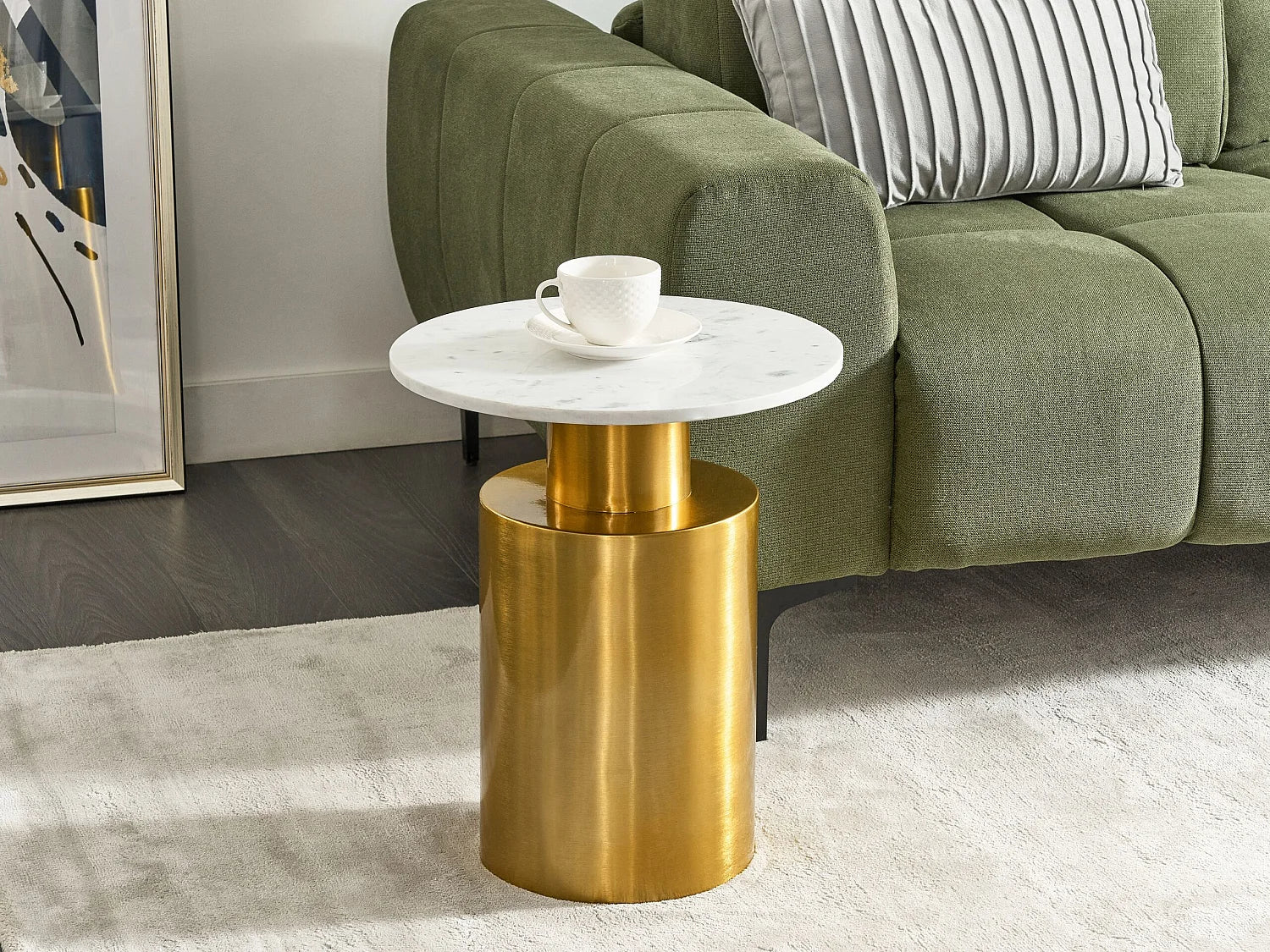 Bout de canapé rond marbre blanc métal doré – ARGEA