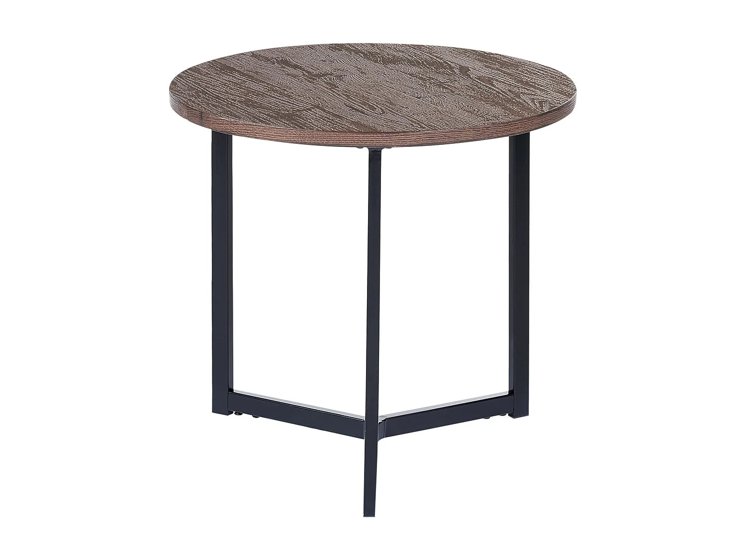 Bout de canapé rond bois foncé base triangle – TRIGO