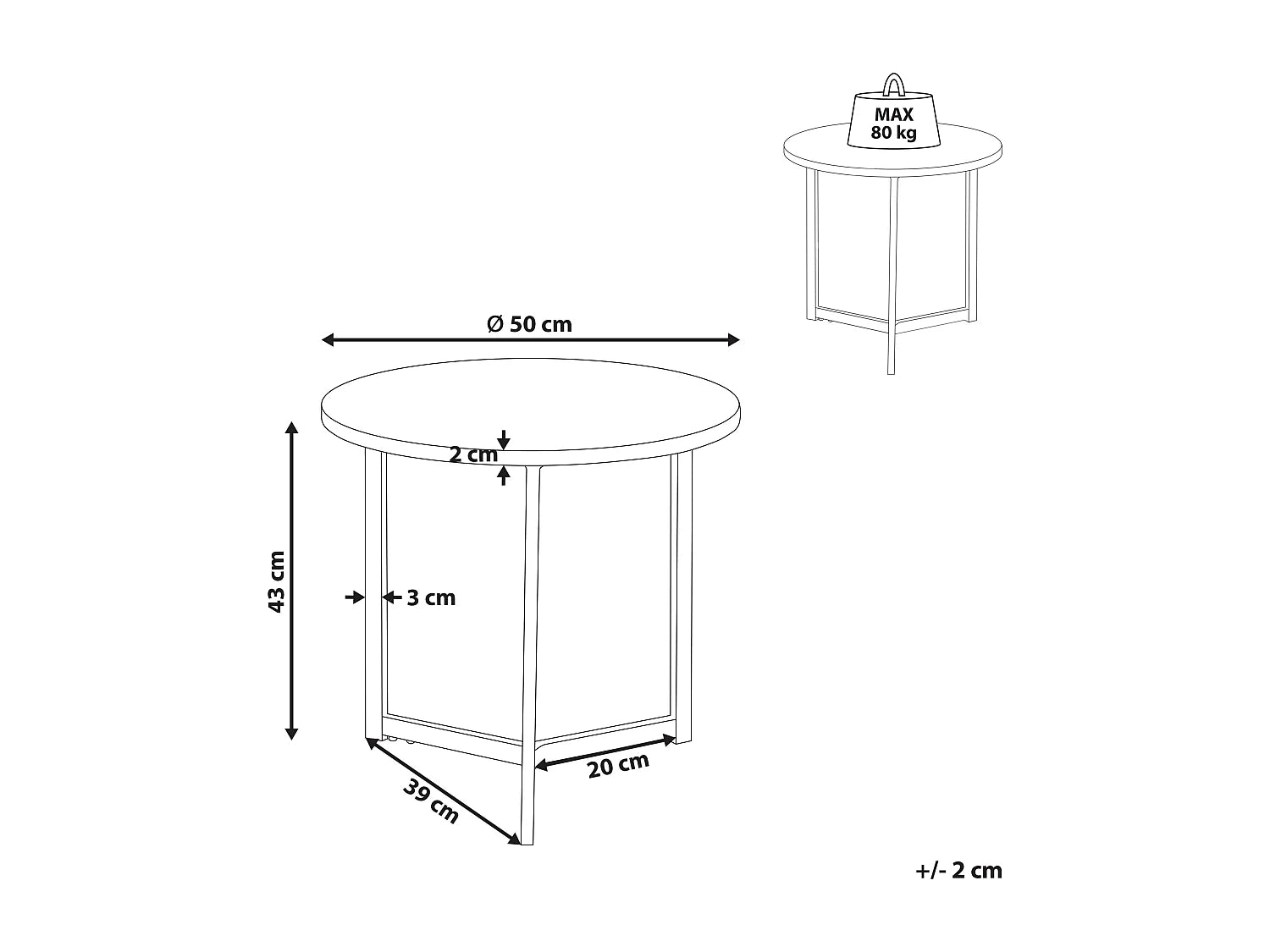Bout de canapé rond bois foncé base triangle – TRIGO