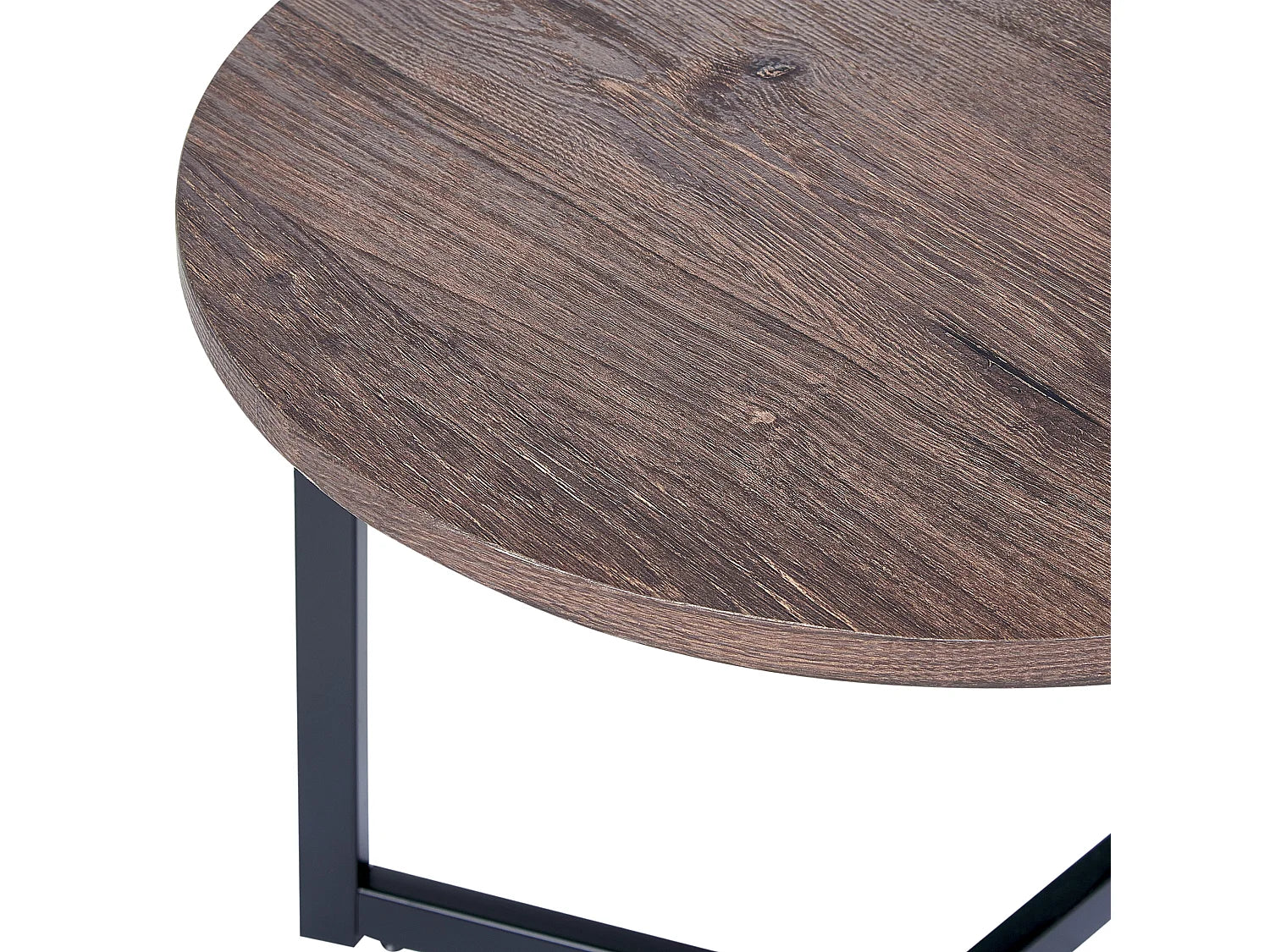 Bout de canapé rond bois foncé base triangle – TRIGO