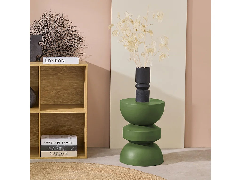 Bout de canapé rond en métal vert kaki – FOLIA