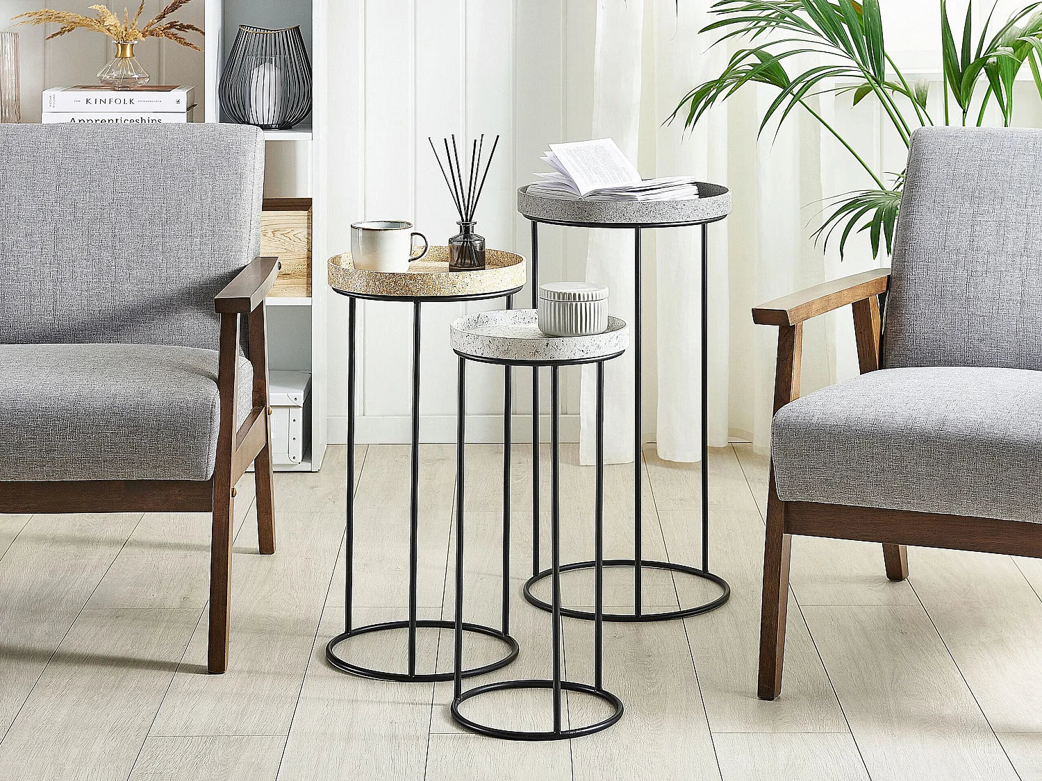 Bout de canapé effet granit lot de 3 noir – TEXANA