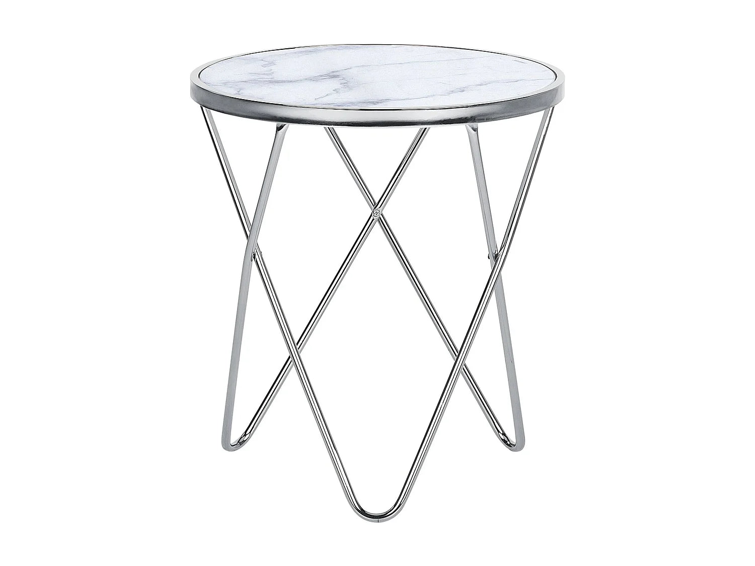 Bout de canapé effet marbre blanc et argenté – LUNERA