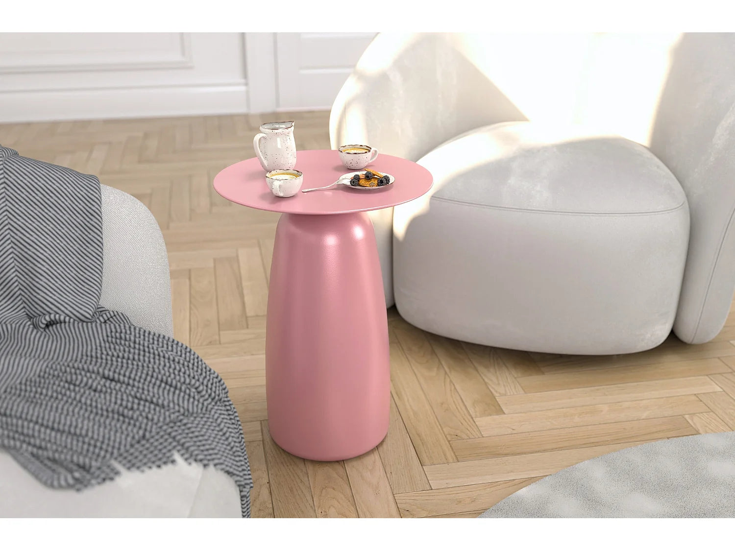 Bout de canapé rond en bois massif rose poudré – AYUMI