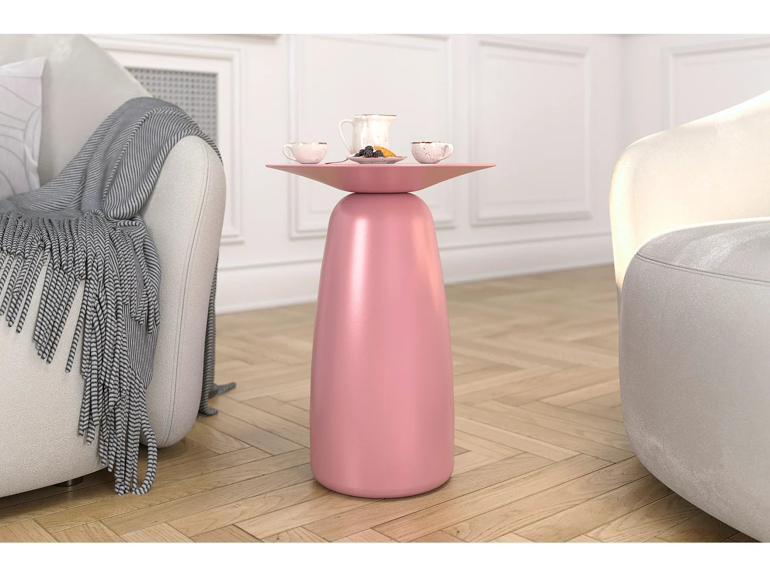 Bout de canapé rond en bois massif rose poudré – AYUMI