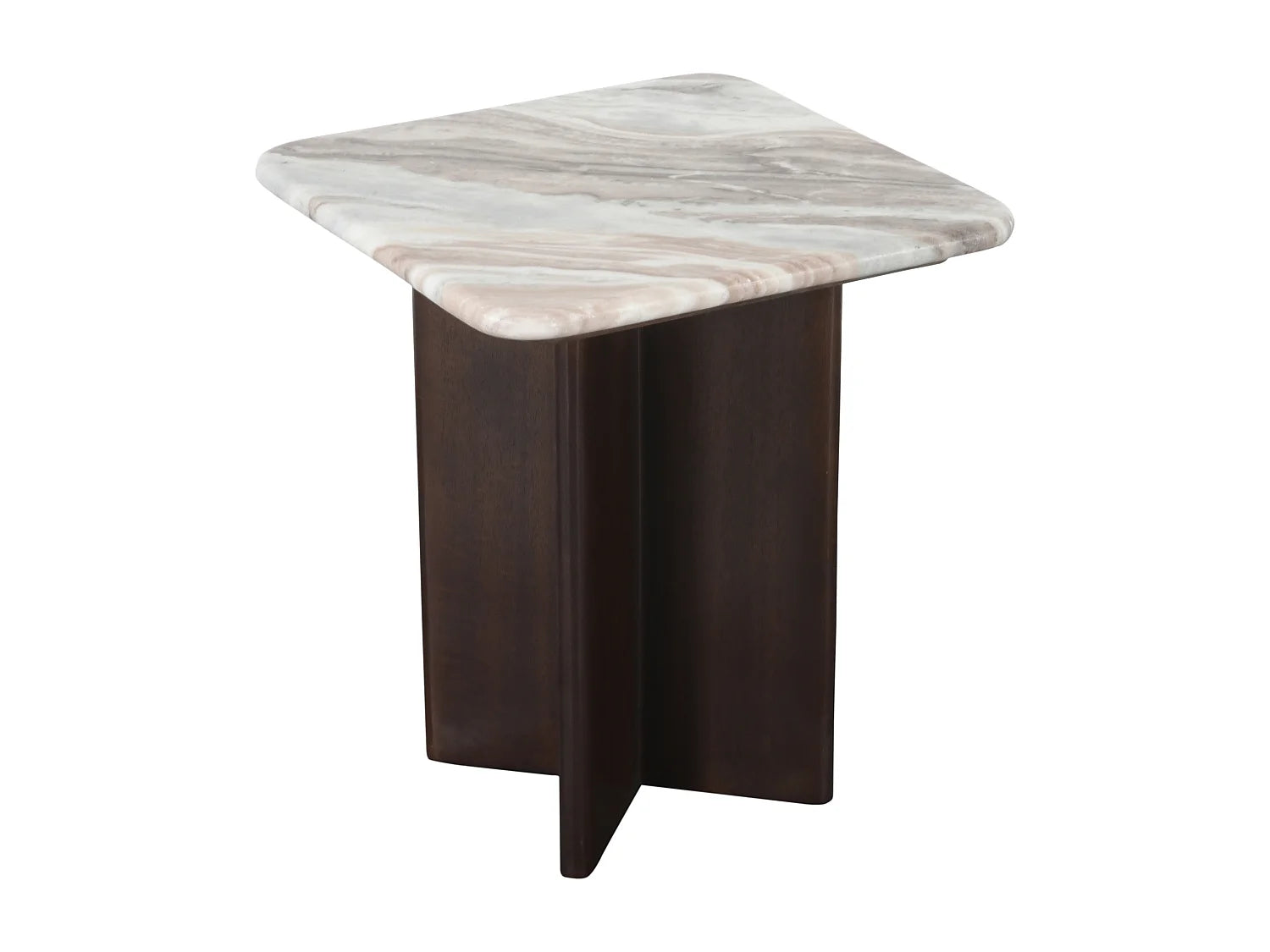 Bout de canapé marbre beige et bois d'acacia – NÉVÉ
