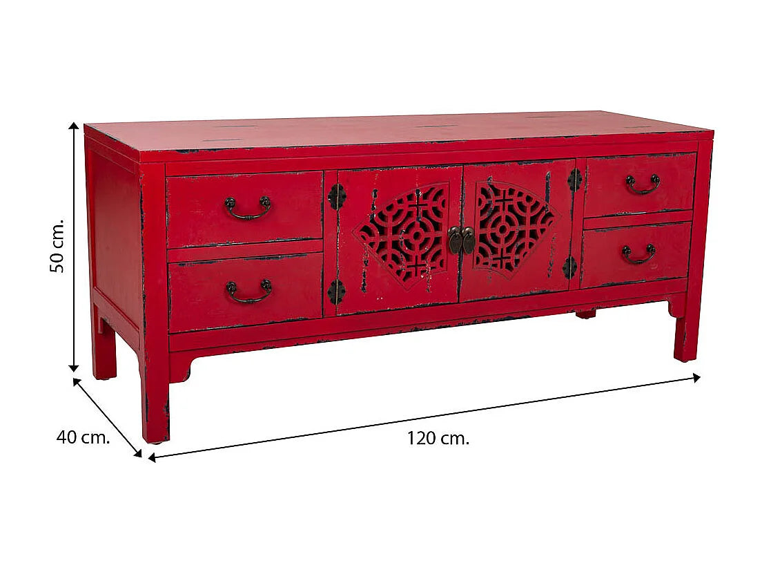 Bout de canapé en bois rouge vieilli oriental – GRENAT