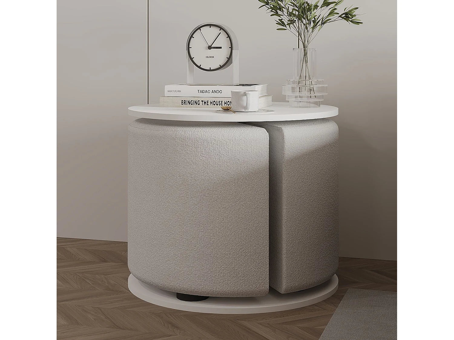Bout de canapé avec pouf en bois blanc – FIOCCO