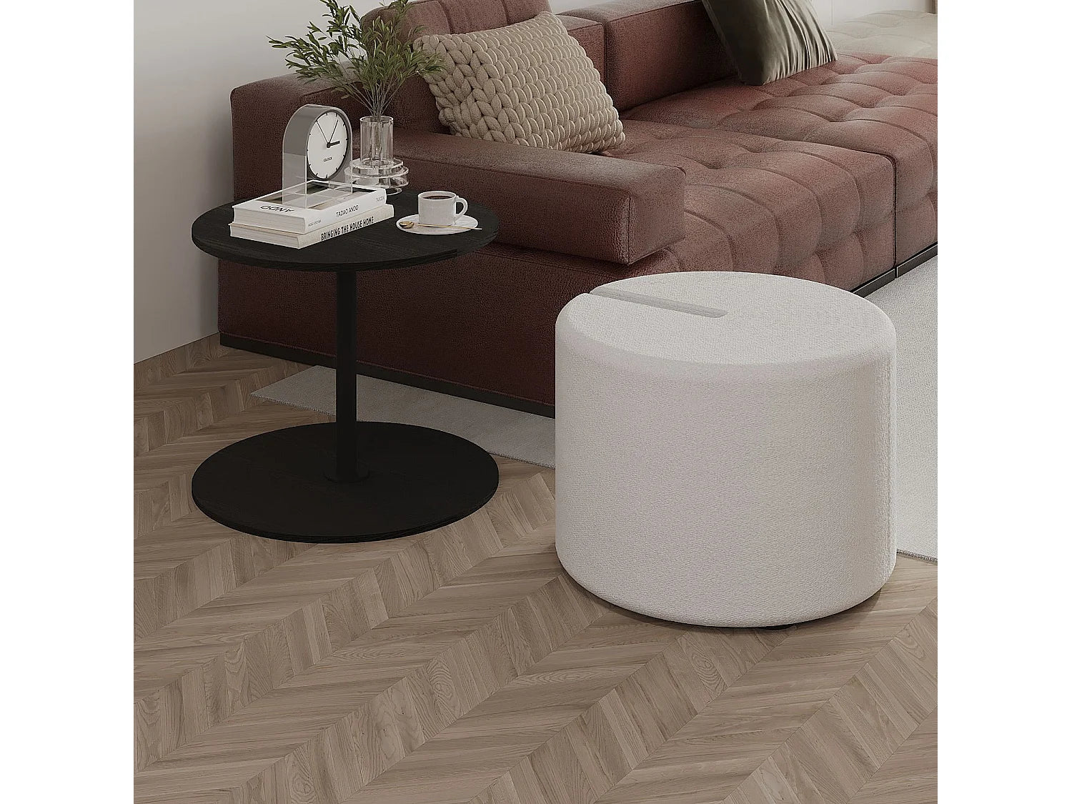 Bout de canapé avec pouf en bois noir – NOTTE