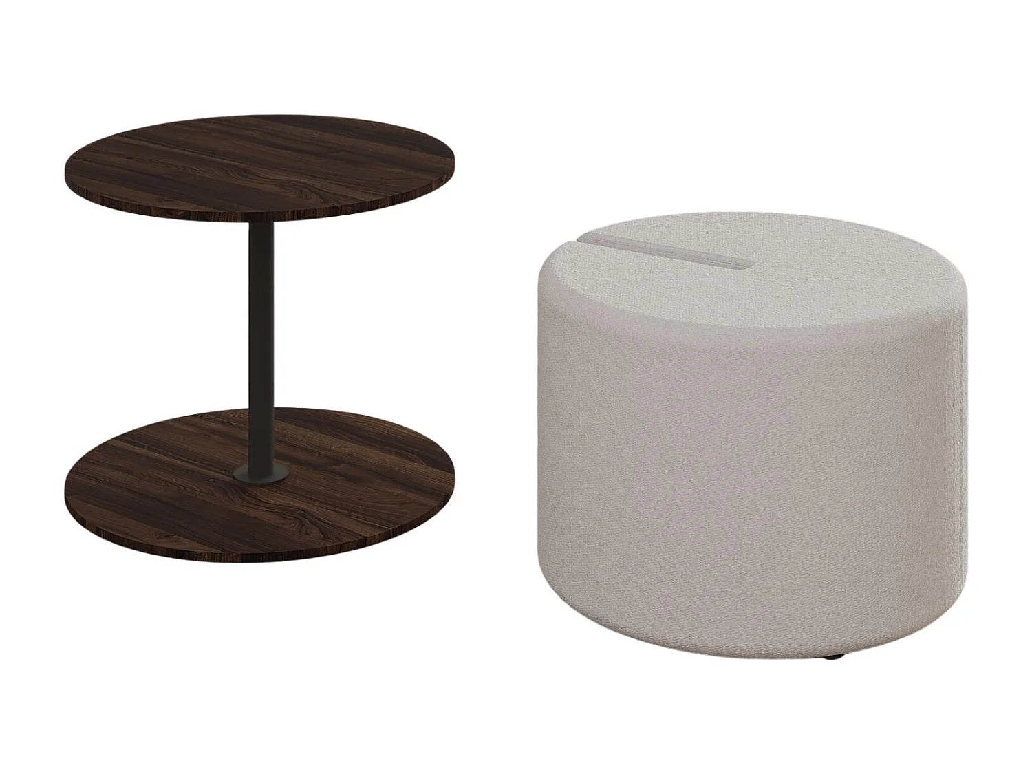 Bout de canapé avec pouf en bois marron noyer – BOTTE