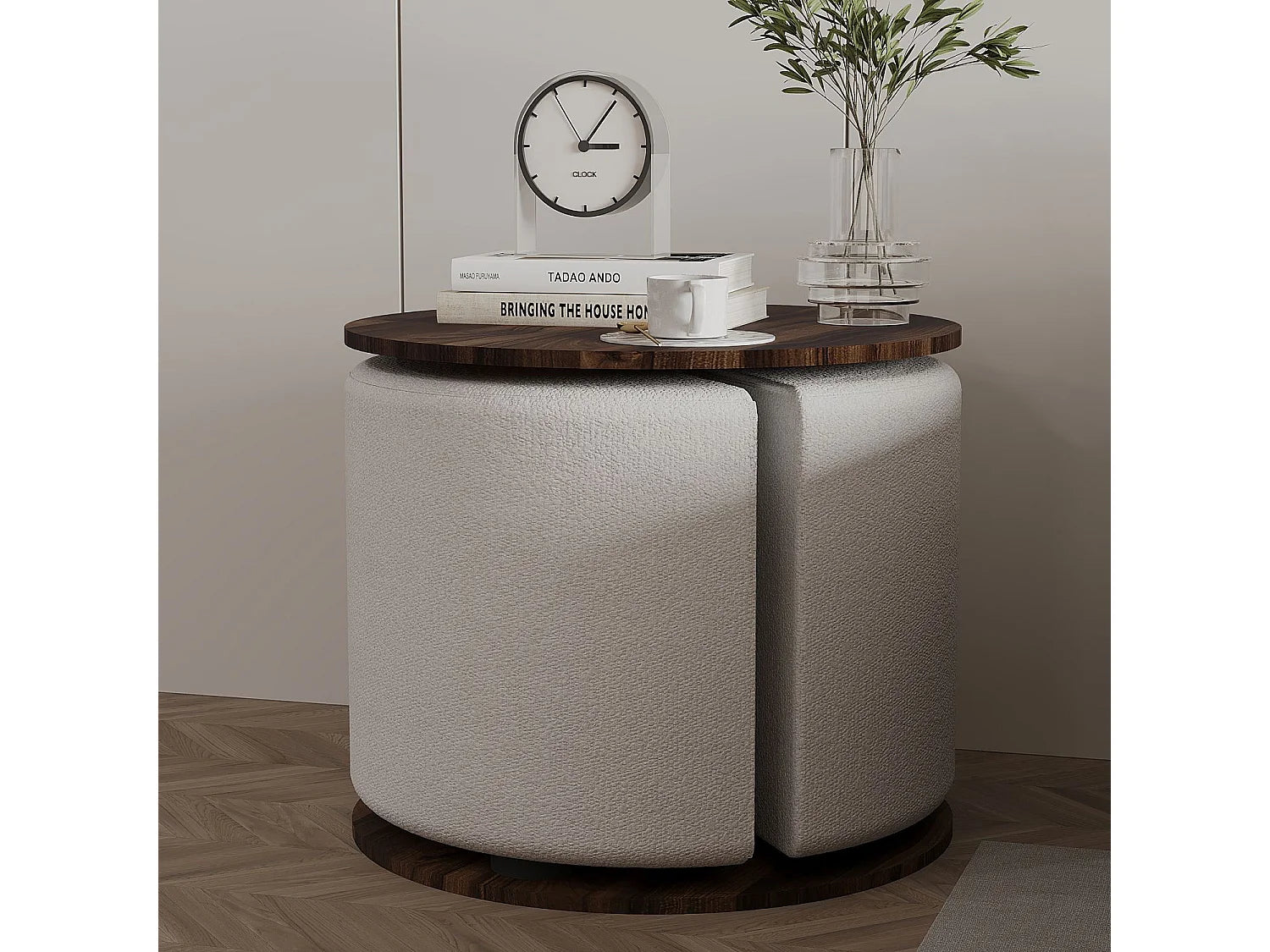 Bout de canapé avec pouf en bois marron noyer – BOTTE