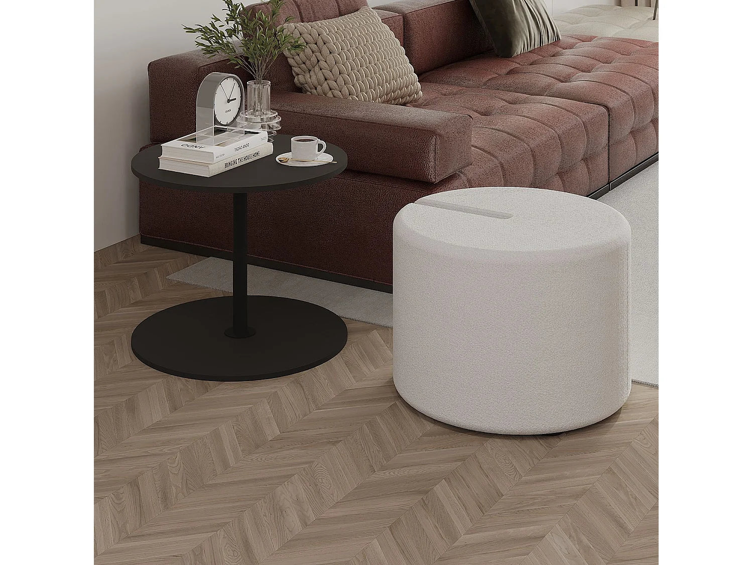 Bout de canapé avec pouf en bois gris anthracite – SGABELLO