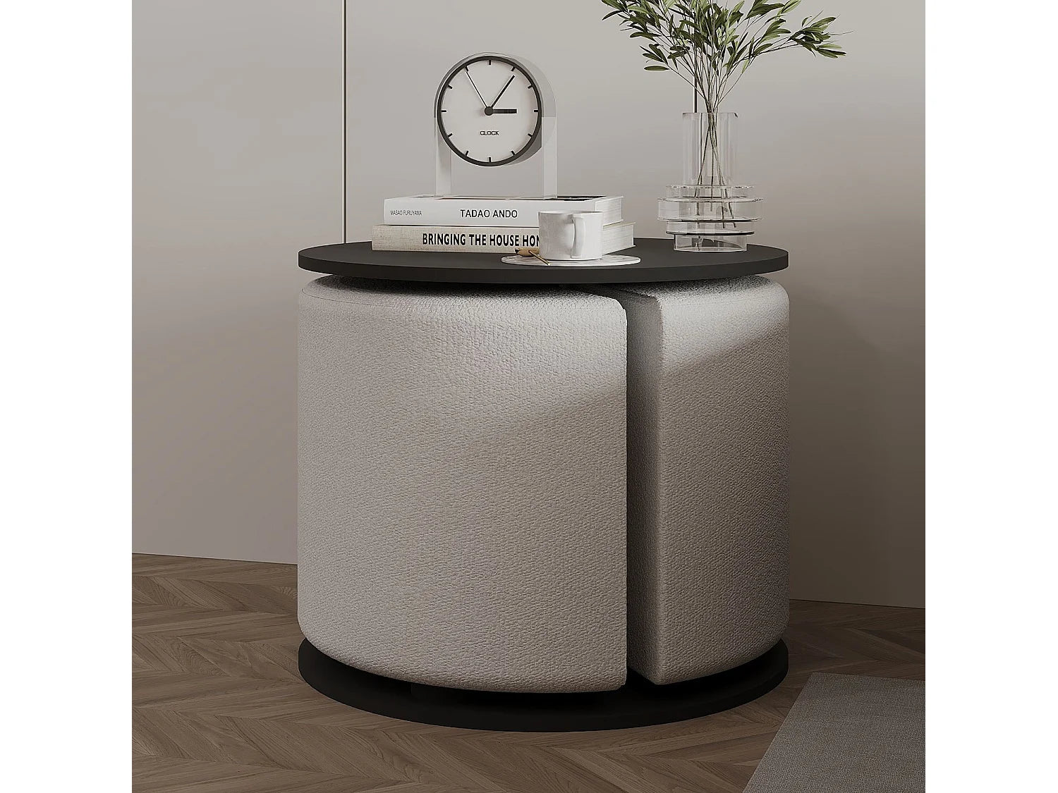 Bout de canapé avec pouf en bois gris anthracite – SGABELLO