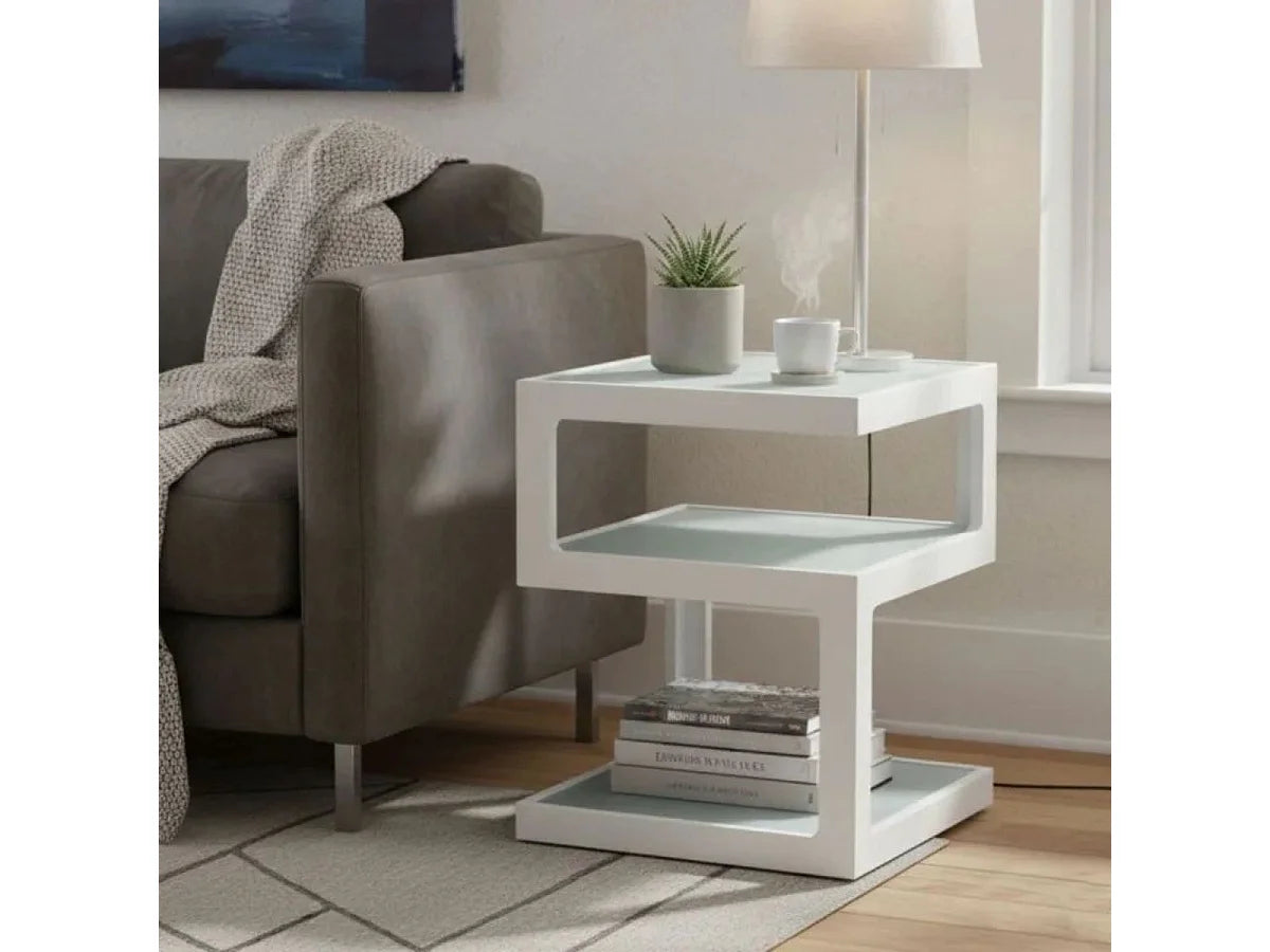 Bout de canapé cube plateaux verre blanc – QUADRO