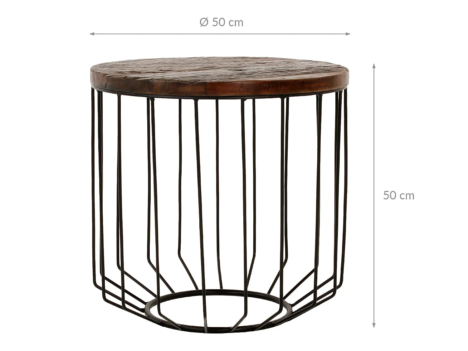 Bout de canapé rond bois recyclé et métal noir – KORBO