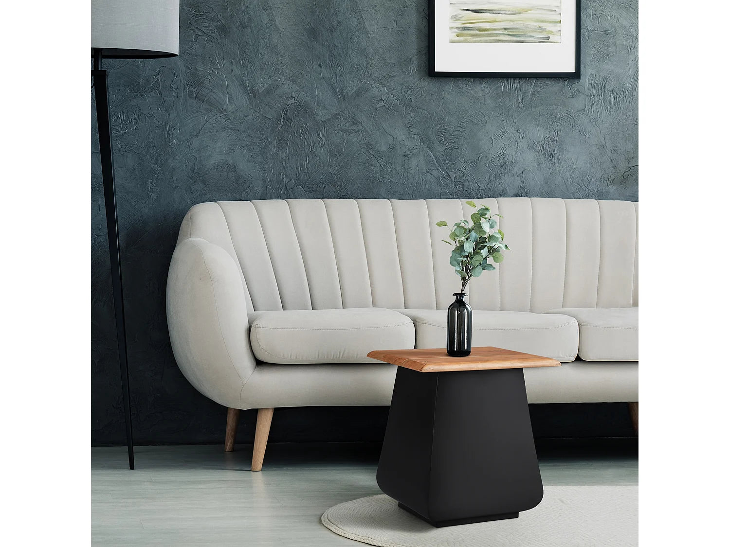 Bout de canapé tabouret bois et métal noir – ACACIA